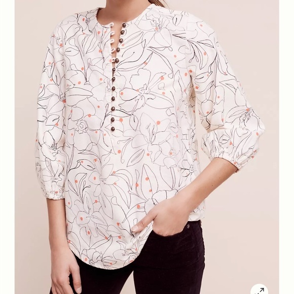 Anthropologie Bethesda Flannel Half Button Pop Over Floral Print Top Size XS - Picture 1 of 5